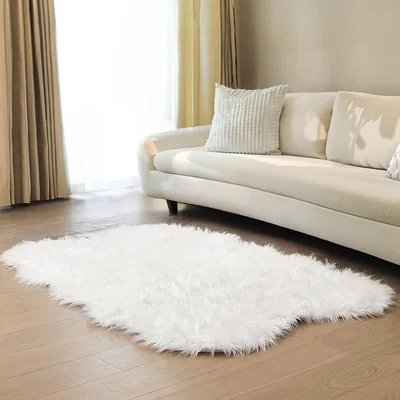 The Range Irregular Shaped Shaggy Area Rug - Cream White