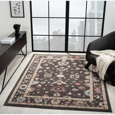 The Range Large Traditional Floral Indoor Rug - Anthracite