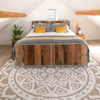 The Range Beige Recycled Cotton 3D Boho Mandala Fringed Area Rug - Beige / 170cm