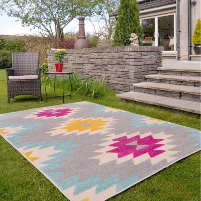 The Range Grey Pink Colourful Textured Aztec Geometric Weatherproof Outdoor Garden Rug - Multicolour / 170 x 120cm