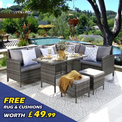The Range Thalia Outdoor Corner Sofa Set with Weather-proof Rug and Cushions - Grey