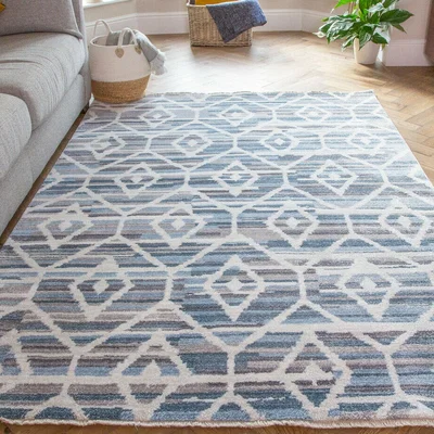 The Range Modern Light Blue Distressed Geometric Rug - Gregory - Blue
