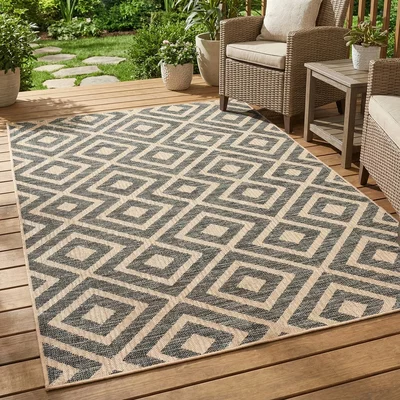 The Range Diamond Geo Indoor and Outdoor Rug - Natural / 170cm
