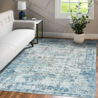The Range Vernal Edgar Stone Blue, Beige  Orange Machine Washable Rug - Stone Blue, Beige, Orange / 210cm