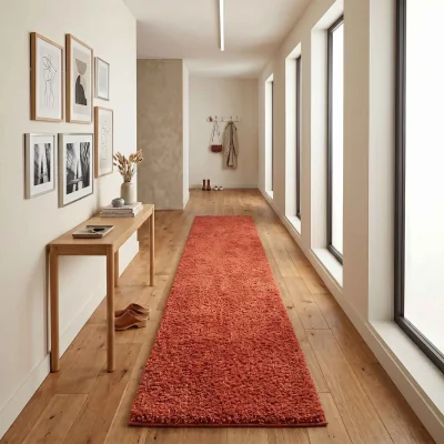 The Range Ainsley Plain Living Room Shaggy Area Rug Modern Soft Pile Polyester Rug - Red / 220cm