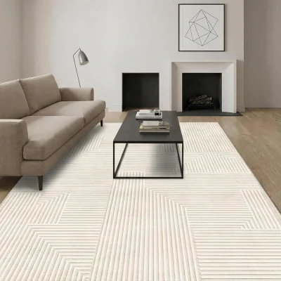 The Range MCC Direct CozyLiving Rectangle Lined Pattern Rug Short Pile 160x230cm - CREAM