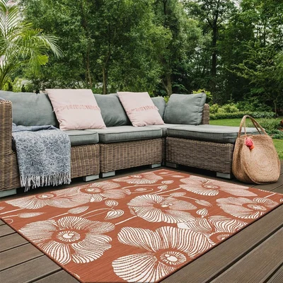 The Range Eye Catching Terracotta Dandelion Indoor Outdoor Rug - BW - Cayenne / 12kg