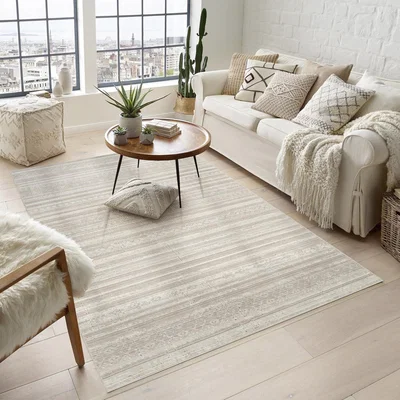 The Range Maia Low Pile Washable Non Slip Motif Traditional Area Rug Living Room Hallway - Beige / 180cm