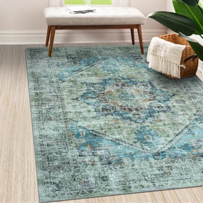 The Range Vernal Spencer Sage Green, Teal Blue  Copper Machine Washable Rug - Sage Green, Teal Blue, Copper / 210cm