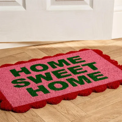 The Range OHS Scallop Edge Home Sweet Home Printed Coir Mat - Pink/Red