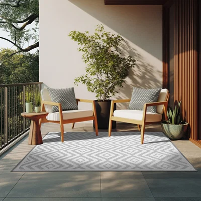The Range Sapporo Geometric Pattern Outdoor Rug - Grey