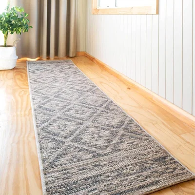 The Range Grey Beige Aztec Textured Flatweave Indoor Outdoor Weatherproof Rug - Deep Grey / 240 x 60cm
