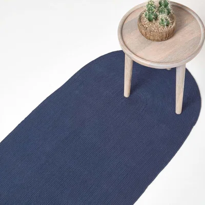 The Range Handmade Woven Braided Oval Rug - Navy / 200cm