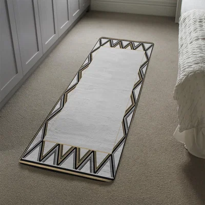 The Range Art Deco Patterned Border Runner Rug - Black