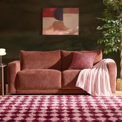 The Range OHS Fluffy Diamond Print Rug - Burgundy / 120cm