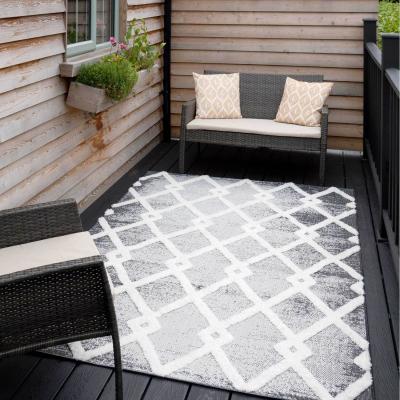 The Range Charcoal Grey Diamond Trellis Textured Flatweave Indoor Outdoor Rug - Charcoal Grey / 150 x 80cm