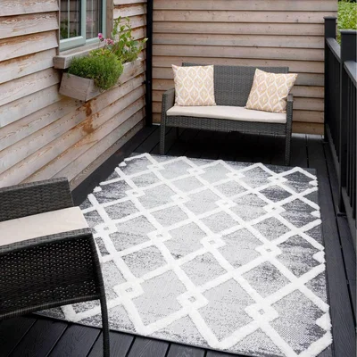 The Range Charcoal Grey Diamond Trellis Textured Flatweave Indoor Outdoor Rug - Charcoal Grey / 150 x 80cm