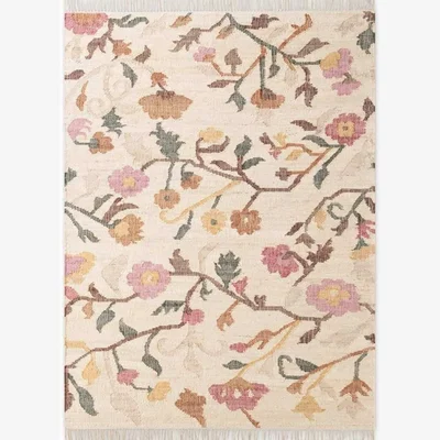 The Range Hanse Home Elle Decoration Roya Afghan Kelim Violette Jute Floral Rug Cream - Cream / 150.0cm