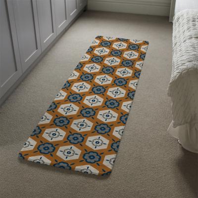 The Range Rust Orange Background With Gray Navy Blue And Beige Runner Rug - Brown