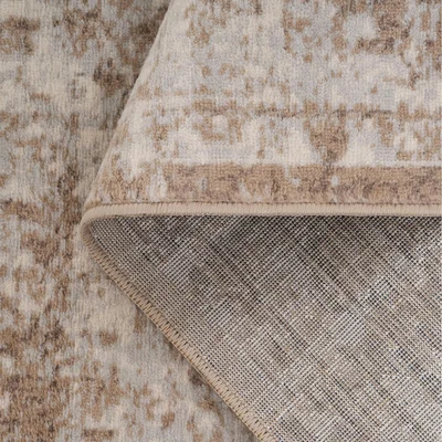 The Range Neutral Beige Bordered Geometric Distressed Living Area Rug - Beige / 240 x 60cm