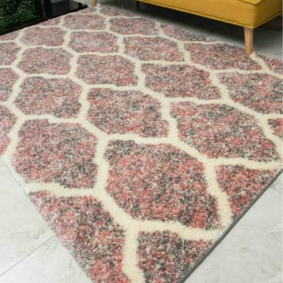 The Range Pink and Grey Trellis Shaggy Rug - Lush - Blush / 10kg / 200x290cm