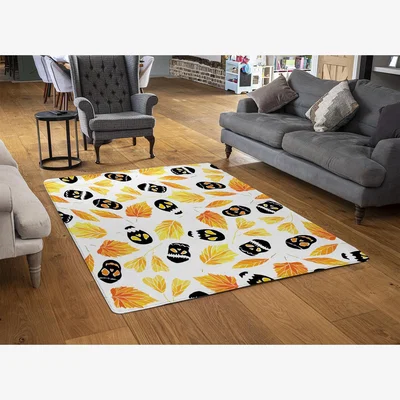 The Range Autumn Leaves  Halloween Skulls Rug - Yellow / 150cm