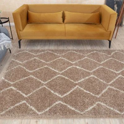 The Range The Rugs Moroccan Diamond Trellis Design Shaggy Rug - Beige / 150cm / 80X150