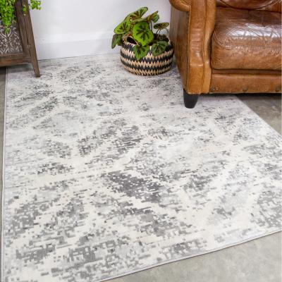 The Range Silver Grey Distressed Abstract Geometric Living Area Rug - Grey / 170 x 120cm