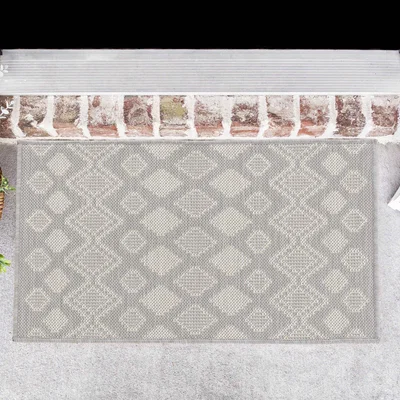 The Range Modern Ikat Design Outdoor-Indoor Waterproof Rugs - Silver / 50x80 cm Rectangle