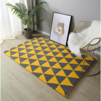 The Range Tri Geo Faux Fur Rug - Ochre & Grey
