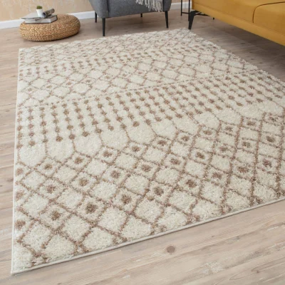The Range The Rugs Berber Moroccan Design Patterned Shaggy Rug - Ivory-Beige / 270cm / 180X270