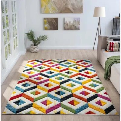 The Range Underfoot Niro Bright Multi-Colour Geometric Floral-Border Rug - Multi-Colour / 2300.0mm