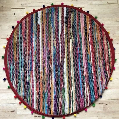 The Range Round Pom Pom Recycled Rag Rug 90cm - Multi