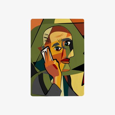 The Range Portrait Cubism Art Style,Man Calls On A Phone Designer Rug - Green / 200cm