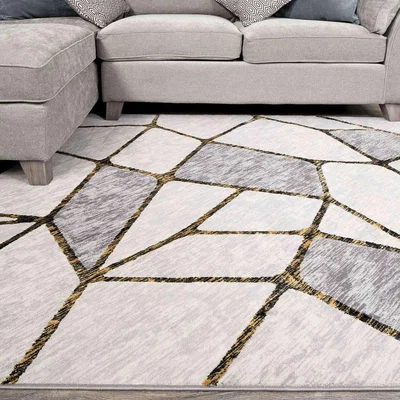 The Range Gold and Grey Polyester Geometric Living Room Rug - Attica - Yellow / 4kg