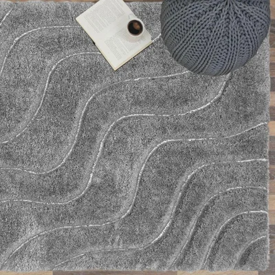 The Range Grey Carved Wave 4cm Shaggy Rug - Kasta - Grey / 7kg