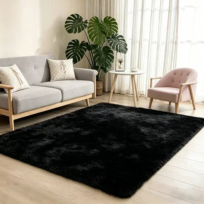 The Range MCC Direct Plush Faux Fur Rectangle Area Rug 80x150cm - BLACK