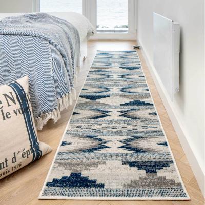 The Range Navy Blue Grey Tribal Geometric Low Pile Soft Living Area Rug - Blue / 240cm