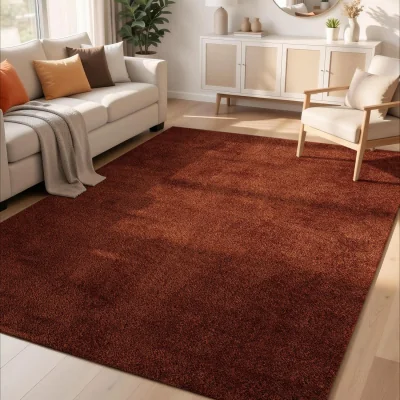 The Range Desire Rugs Comfy Washable Low Pile Living Room Plain Area Rug - Terracotta