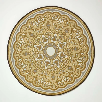 The Range Homescapes Rae Yellow Round Outdoor Rug - Yellow