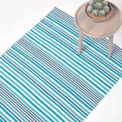 The Range Homescapes Striped Cotton Scandi Style Rug - Aqua / 180cm
