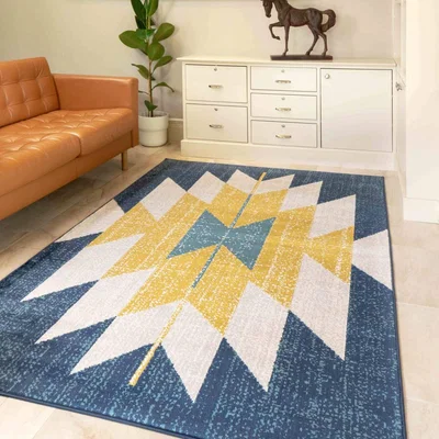 The Range Blue and Yellow Medallion Flatweave Rug - Bergen - Blue
