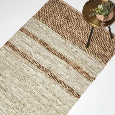 The Range Brown Recycled Leather Handwoven Stripe Rug - Brown / 170cm