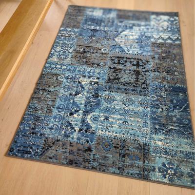 The Range Blue and Grey Distressed Patchwork Rug - Trend - Blue and Grey / 8kg