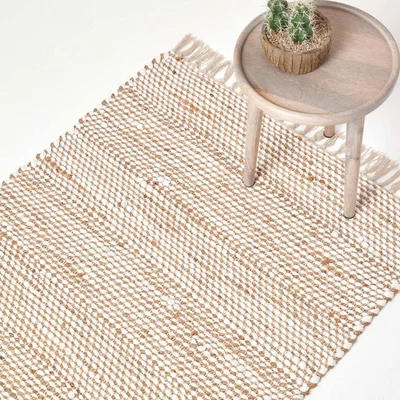 The Range Homescapes Horizon Neutral Chevron Hemp Chindi Rug - Natural / 150cm