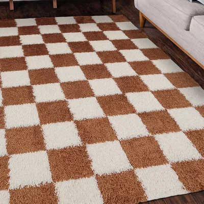 The Range Cosy Snuggly Check Terra Area Rug - Terracotta / 120x170cm