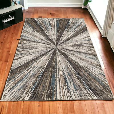 The Range Grey and Blue Sunburst Pattern Living Room Rug - Ziegler - Grey