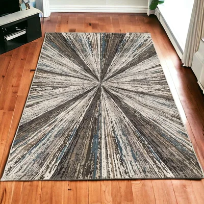 The Range Grey and Blue Sunburst Pattern Living Room Rug - Ziegler - Grey