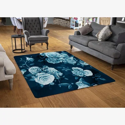 The Range Winter Blue Roses Rug - Blue / 150cm
