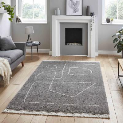The Range Grey and Cream Scandi Abstract Shaggy Rug - Grey / Cream / 3kg